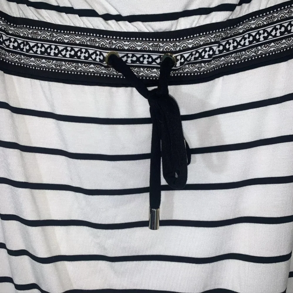 White House Black Market Bohemian Black and White Strapless Striped Dress - Picture 7 of 15